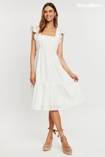 Threadbare White Cotton Broderie Anglaise Midi Smock Dress (Q41156) | £42