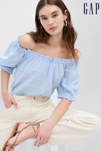 Gap Blue Relaxed Boatneck Puff Sleeve Top (Q41171) | £45