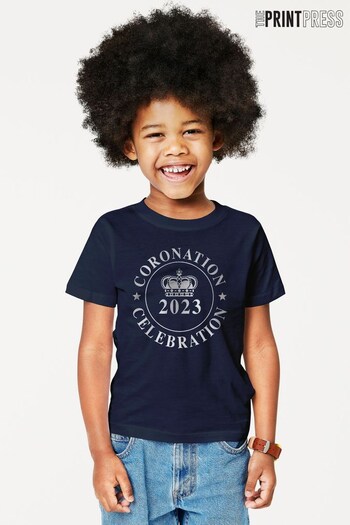 The Print Press French Navy Coronation Celebration Silver Logo Kids T-Shirt (Q41179) | £18