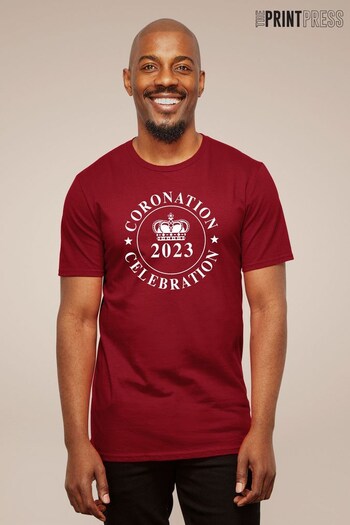 The Print Press Cardinal Red Coronation Celebration White Logo Men's T-Shirt (Q41181) | £22