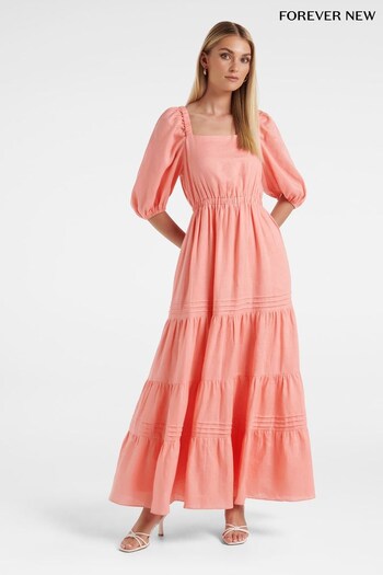 Forever New Coral Pink Polly Pintuck Midi Dress (Q41189) | £110
