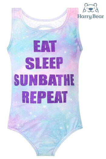 Harry Bear Purple Galaxy Print Slogan Swimsuit (Q41198) | £17