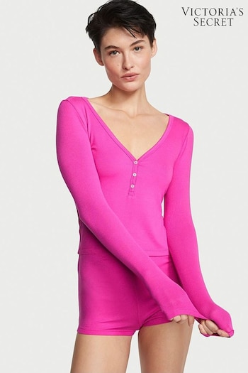 Victoria's Secret Fucshia Frenzy Pink Ribbed Modal Short Pyjamas (Q41206) | £39
