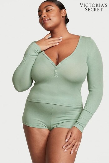 Victoria's Secret Seasalt Green Ribbed Modal Short Pyjamas (Q41208) | £39