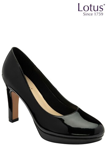 Lotus Footwear Black Patent Platform Court Shoe (Q41309) | £55