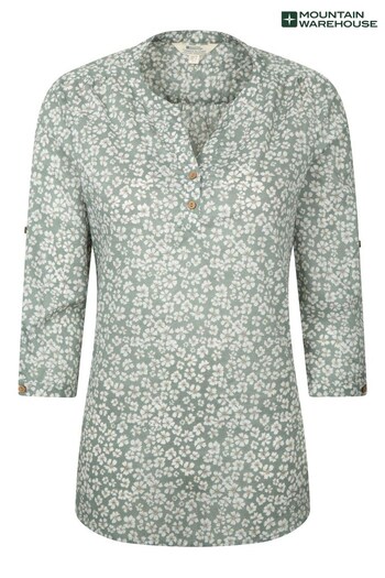 Mountain Warehouse Green Petra Printed Womens 3/4 Sleeve Shirt (Q41385) | £26