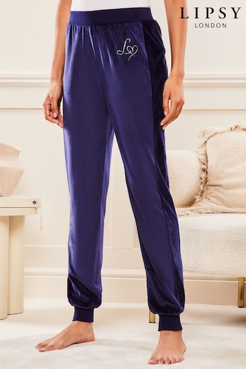 Lipsy Navy Blue Velour Jogger Trousers Style (Q41390) | £24