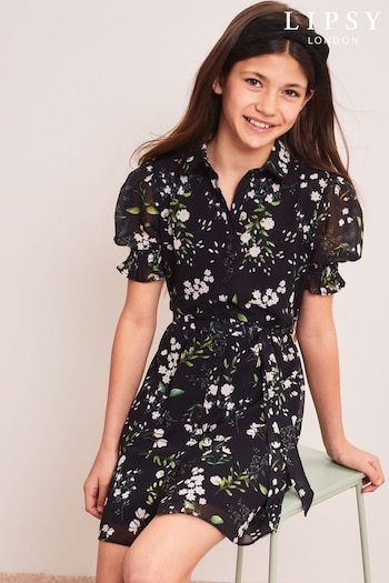 Lipsy Black Chiffon Puff Sleeve Shirt Dress (Q41399) | £28 - £36