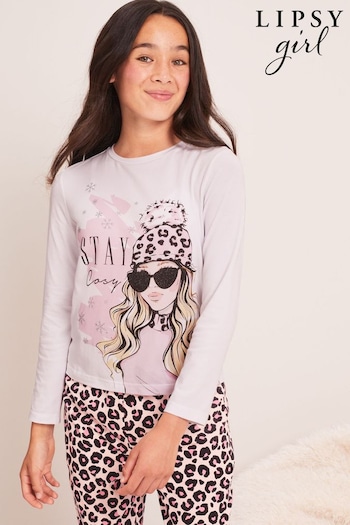 Lipsy Pink Jersey Graphic Long Sleeve Pyjamas (Q41467) | £19 - £27