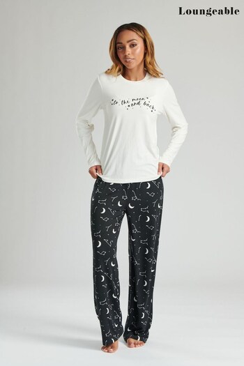 Loungeable Black ''To The Moon And Back' Long Sleeve And Long Pant Pyjama (Q41480) | £24