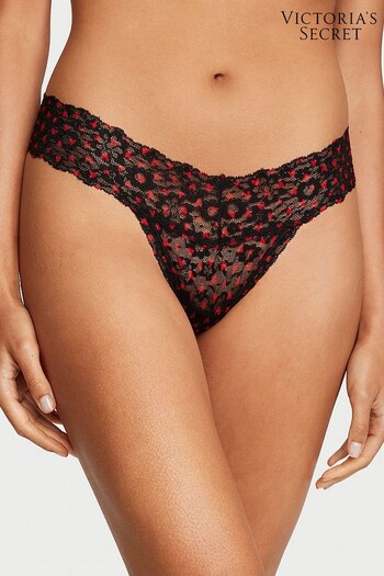 Victoria's Secret Black Whimsy Hearts Thong Lace Knickers (Q41517) | £9