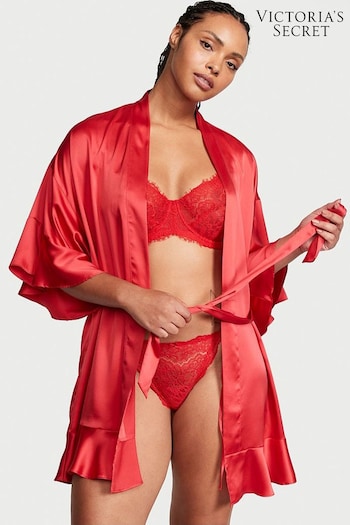 Victoria's Secret Lipstick Red Satin Flounce Satin Robe (Q41525) | £59