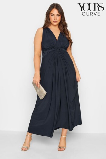 Yours Curve Blue London Knot Front Maxi Dress (Q41567) | £45