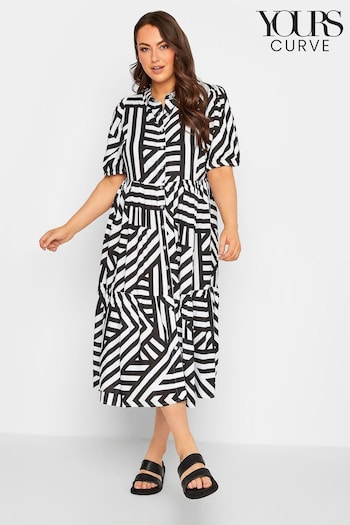 Yours Curve Black Stripe Shirt Dress Cap (Q41611) | £33