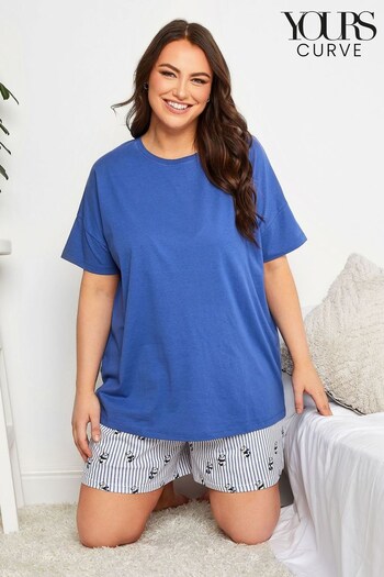Yours Curve Blue Short Sleeve Pyjama Short Set (Q41626) | £24