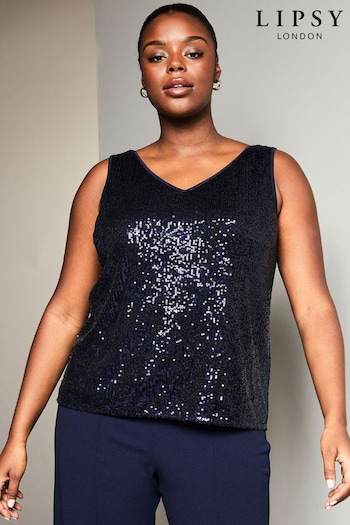 Lipsy Navy Blue Curve Sequin V Neck Vest (Q41651) | £34