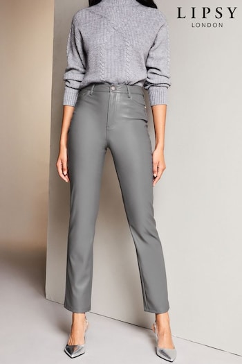 Lipsy Grey Faux Leather High Waist Straight Leg Harper Jeans (Q41659) | £47