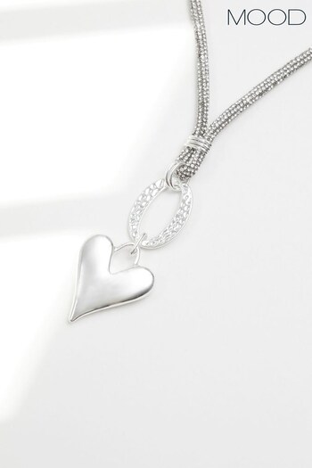 Mood Silver Polished Heart Mesh Chain Long Pendant Necklace (Q41713) | £22