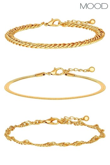 Mood Brown Recycled Gold Textured Layered Chain Bracelet - Pack of 3 (Q41761) | £17