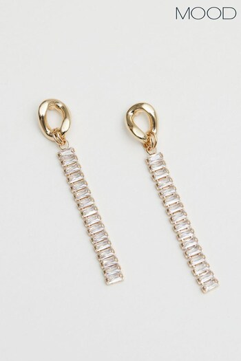Mood Gold Crystal Baguette Chain Drop Earrings (Q41763) | £17