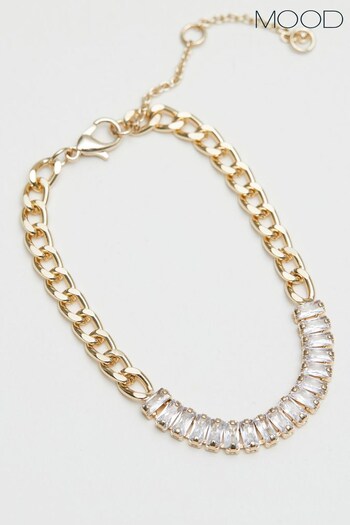 Mood Gold Crystal Baguette Chain T Bar Bracelet (Q41764) | £18
