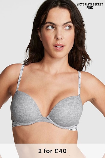 Victoria's Secret PINK Medium Heather Grey Super Push Up Cotton Logo Bra (Q41802) | £29