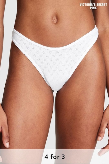 Victoria's Secret PINK Optic White Pointelle Cotton Thong Knickers (Q41807) | £9