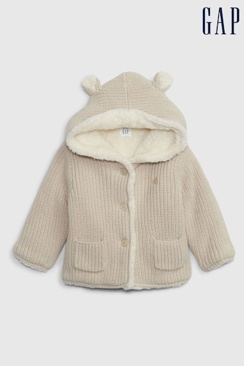 Gap Cream Sherpa-Lined Bear Hooded Hoodie (Newborn - 24mths) (Q41819) | £25