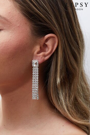 Lipsy Jewellery Silver Multi Strand And Crystal Layered Earrings (Q41958) | £17