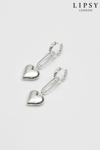 Lipsy Jewellery Silver Chunky Puff Heart Hoop Earrings (Q41959) | £17
