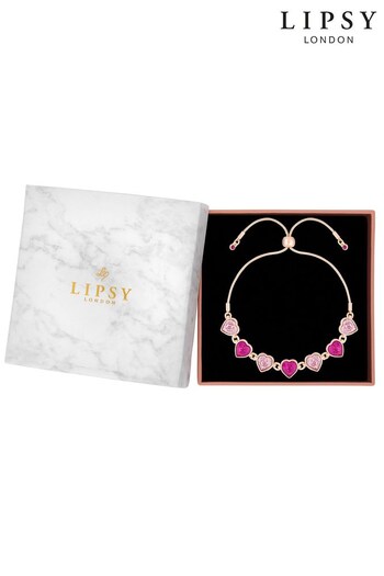 Lipsy Jewellery Gold Pink Heart Bracelet - Gift Boxed (Q41960) | £25