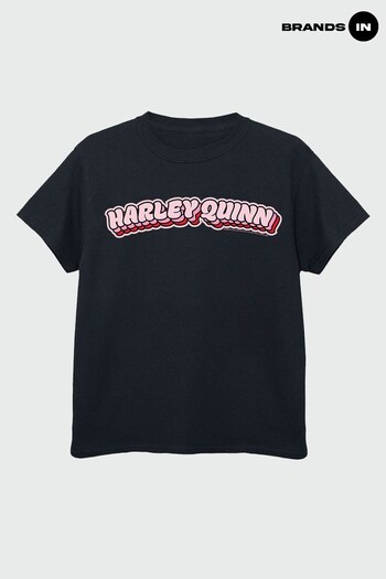 Brands In Black Batman Harley Quinn Logo Girls Black T-Shirt (Q42001) | £17