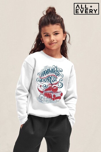 All + Every White Harry Potter All Aboard The Hogwarts Express Kids Sweatshirt (Q42163) | £26