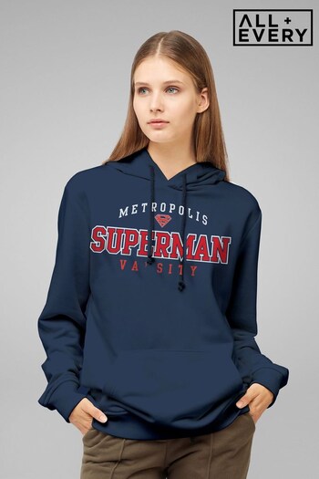 All + Every Navy Superman Metropolis Varsity Logo Adult Hooded Sweatshirt (Q42176) | £40