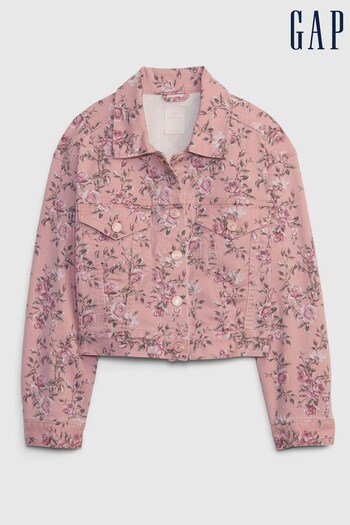 Gap Pink LoveShackFancy Floral Icon Denim Jacket (Q42182) | £45