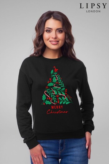 Lipsy Black Multi Leaf Christmas Tree Women's Sweatshirt by Lipsy (Q42223) | £32