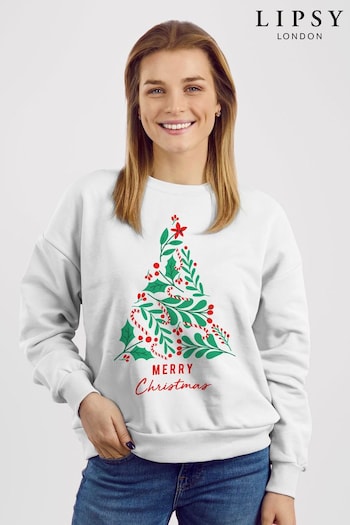 Lipsy White Multi Leaf Christmas Tree Women's Sweatshirt by Lipsy (Q42224) | £32