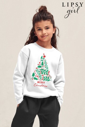 Lipsy White Multi Leaf Christmas Tree Kids Sweatshirt (Q42226) | £23