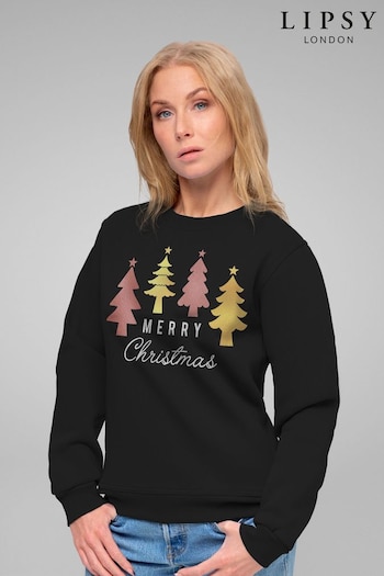 Lipsy Black 4 Christmas Trees Women's Sweatshirt (Q42227) | £32