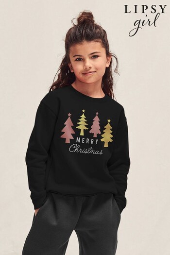 Lipsy Black 4 Christmas Trees Kids Sweatshirt (Q42228) | £23