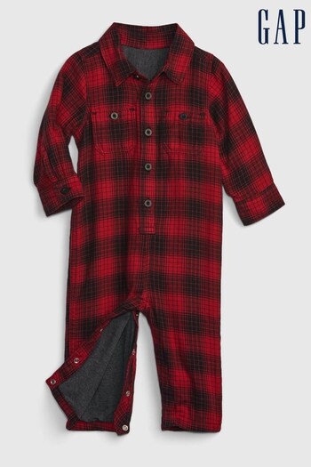Gap Red & Black Flannel Check Long Sleeve Baby Romper (Q42347) | £30