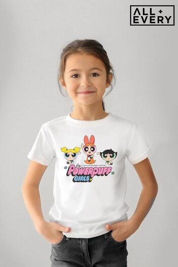 All + Every White Powerpuff Girls Trio Blossom Jump Kids T-Shirt (Q42371) | £19