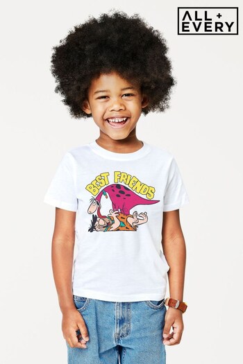 All + Every White The Flintstones Best Friends Fred & Dino Kids T-Shirt (Q42372) | £19