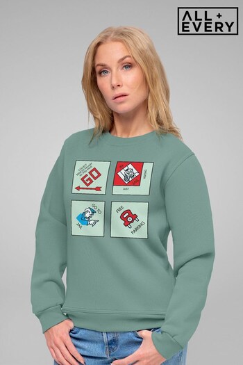 All + Every Dusty Green Monopoly Classic Corner Tiles Women's Sweatshirt (Q42374) | £36