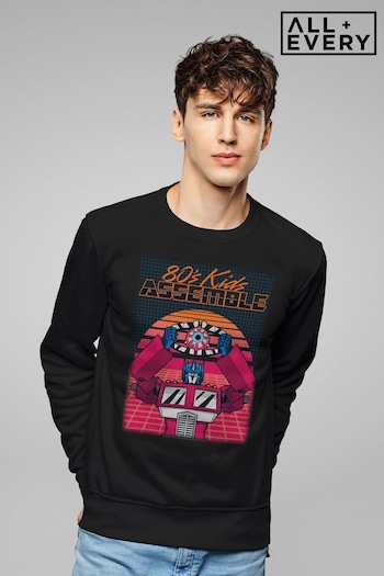 All + Every Black Transformers 80s Kids Assemble Retrowave Men's Sweatshirt (Q42385) | £36