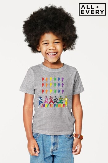 All + Every Heather Grey Power Rangers Love Is Power Kids T-Shirt (Q42386) | £19