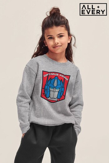 All + Every Heather Grey Transformers Optimus Prime Retro Red Badge Kids Sweatshirt (Q42388) | £19