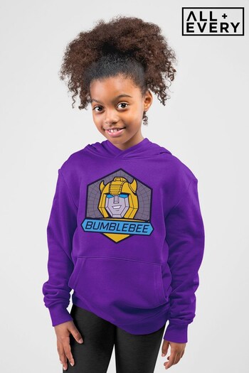 All + Every Purple Transformers Bumblebee Blue Eyes Retro Badge Kids Hooded Sweatshirt (Q42389) | £14.50