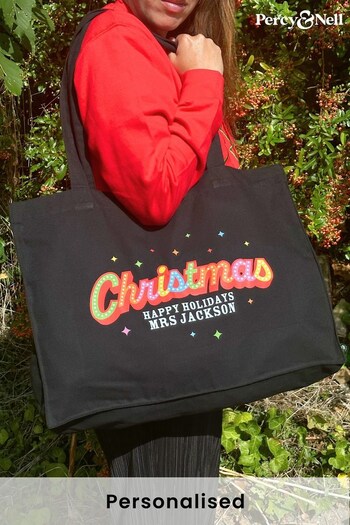 Percy & Nell Black Personalised Christmas Lights Oversized Shopper Bag (Q42418) | £22