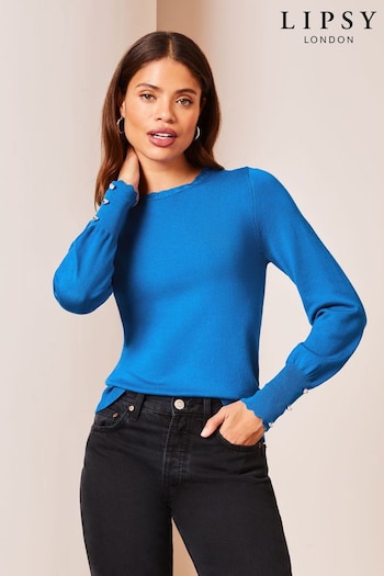 Lipsy Azure Blue Long Sleeve Scallop Detail Knitted Jumper (Q42442) | £32